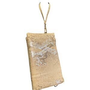 Jen & Co Gold Snake Print Wristlet Wallet W/ Zipper Closure & Card Slots